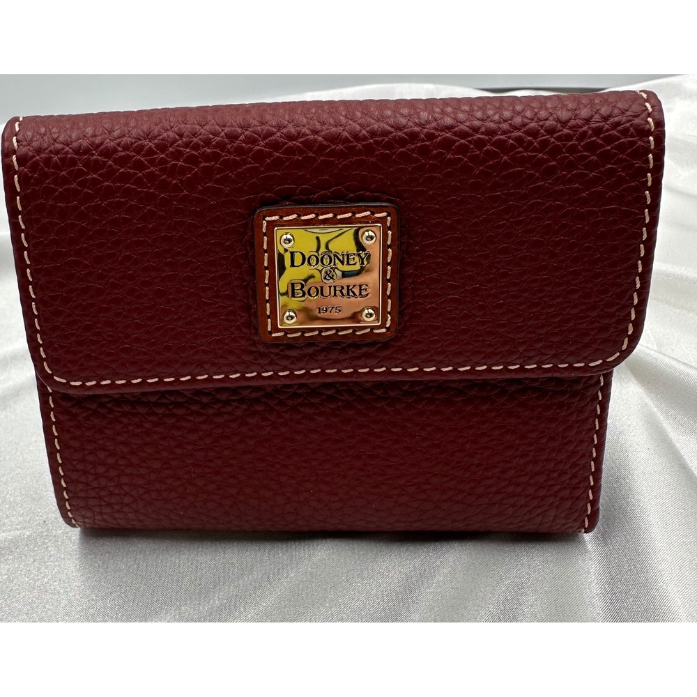 Dooney & Bourke Pebble Grain Leather Small Flap Wallet Burgundy Leather